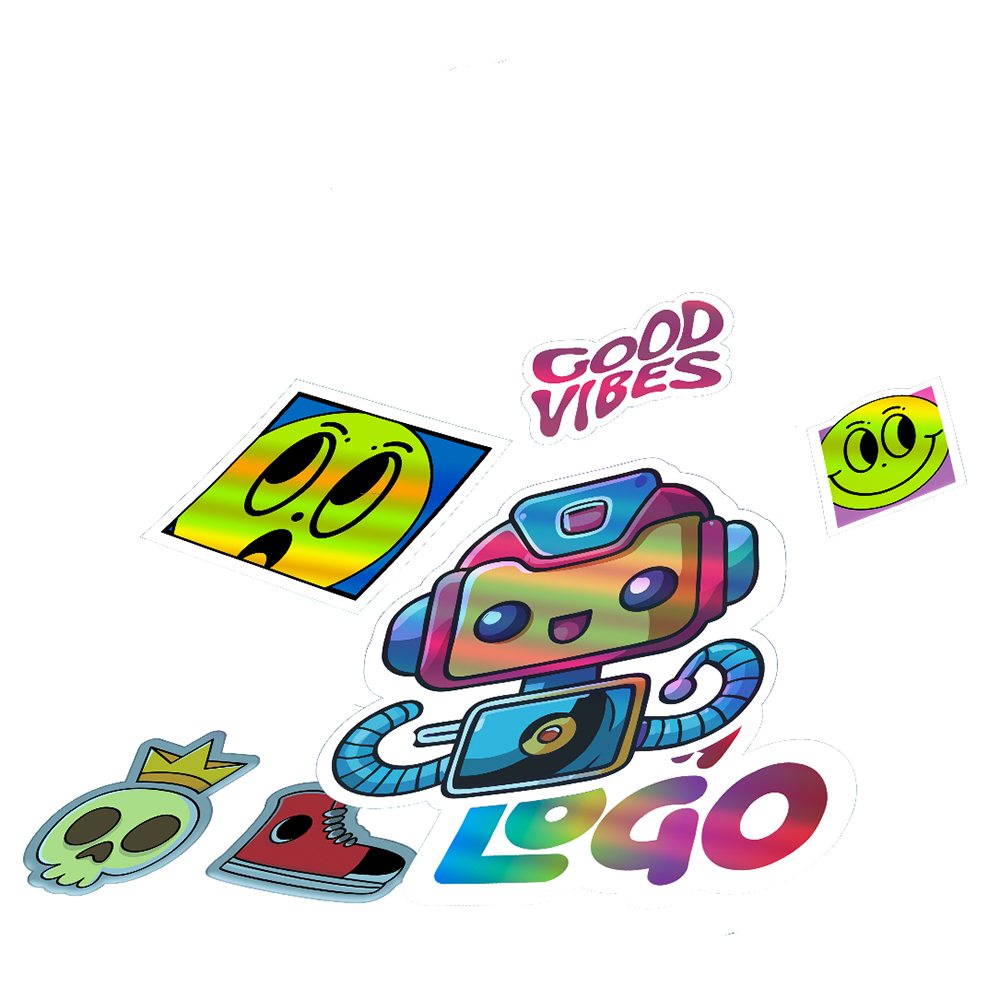 [HOLG004] Adesivos — Adesivo sticker (Vinil holografico com alto relevo · Impressão 4×0 · 1000 x 1000 · HOLG004)