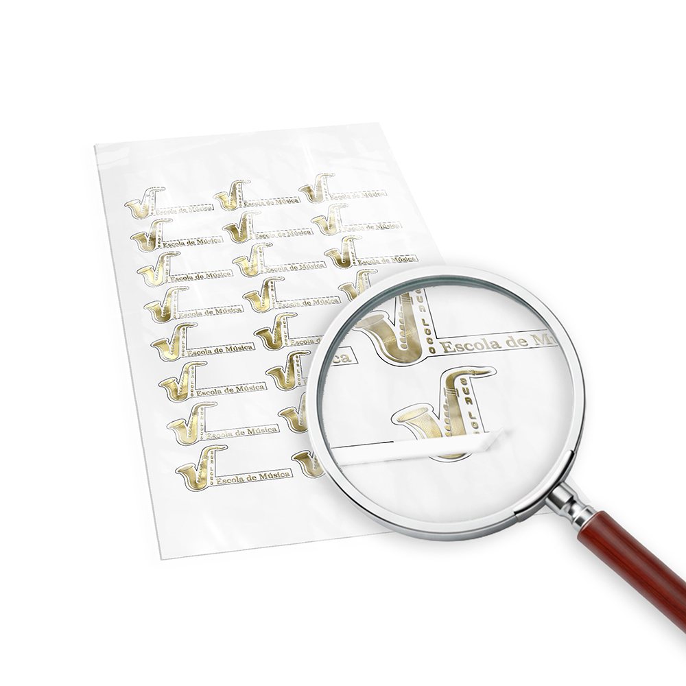 Adesivos — Folha 330x480mm — Bopp branco com hotstamping
