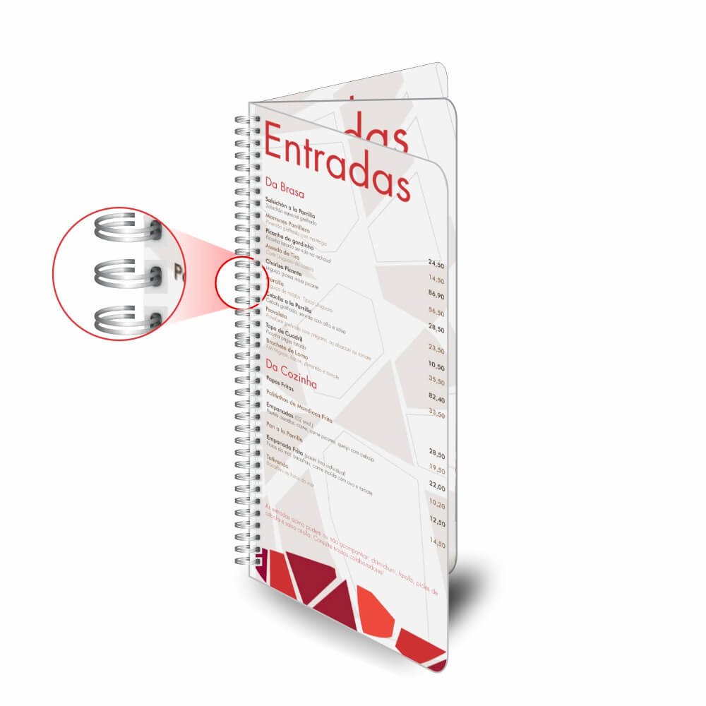 Cardapios — Cardapios personalizados — Wire o — 6 páginas — PVC 050mm premium branco