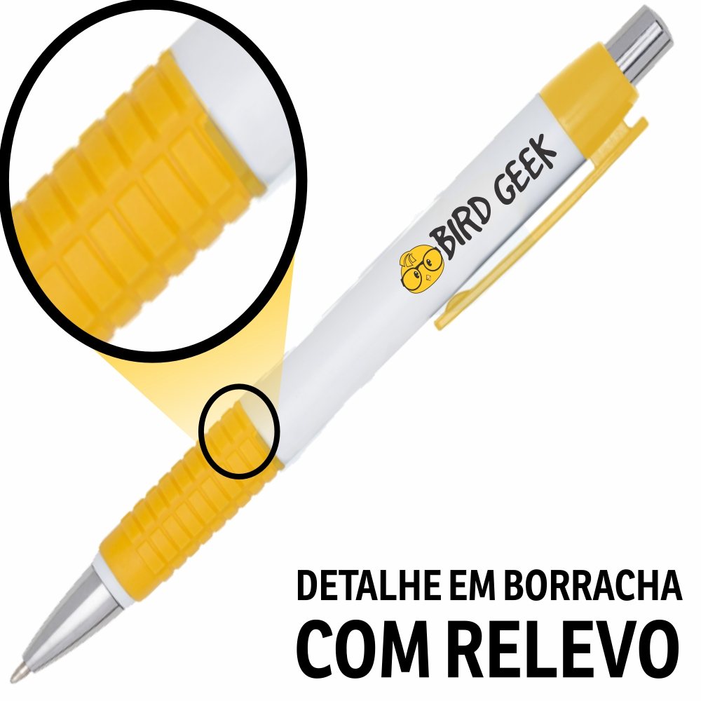 Canetas promocionais — Personalizadas — Impressão UV — Comercial — Amarela