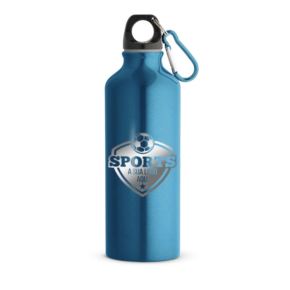 Garrafas e squeezes — Squeeze de aluminio — Modelo erald com mosquetao — Gravacao a laser — Gravacao frontal — 500ml