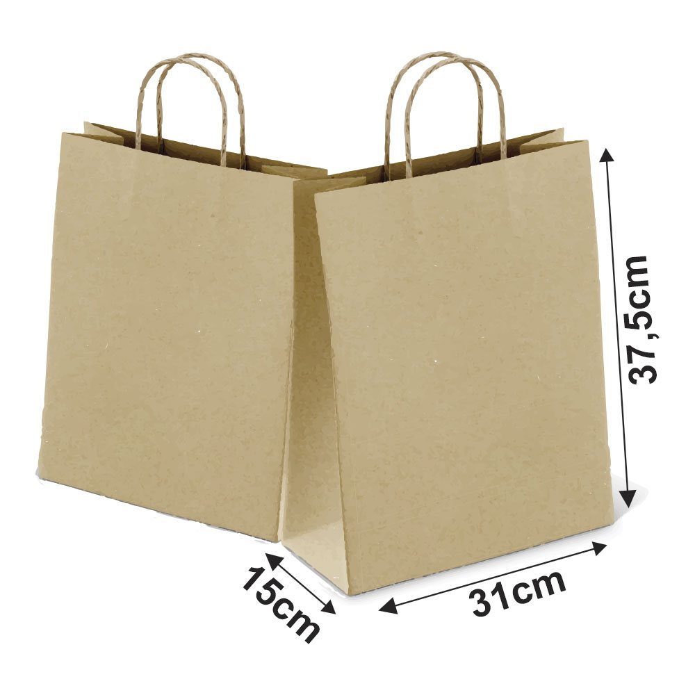 [SAC31000P] Linha de atacado — Sacolas — Kraft com alca 80g (Tamanho g · L31 x p15 x a375 · 1000 un. · SAC31000P)