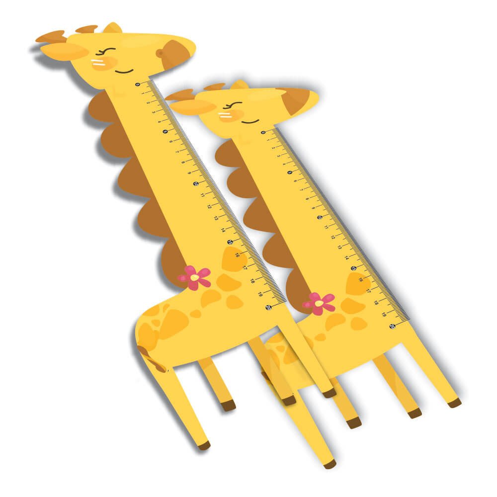 [RPVC15BC2] Reguas — PVC 050mm premium — Branco — Infantil — Modelo girafa (30cm · Impressão 4×0 · 30 un. · 150 x 407 · RPVC15BC2)