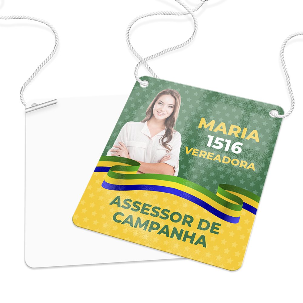 Eleicoes 2026 — Credenciais — Couche 300g — Verniz UV total frente — Com cordao — 90x98mm