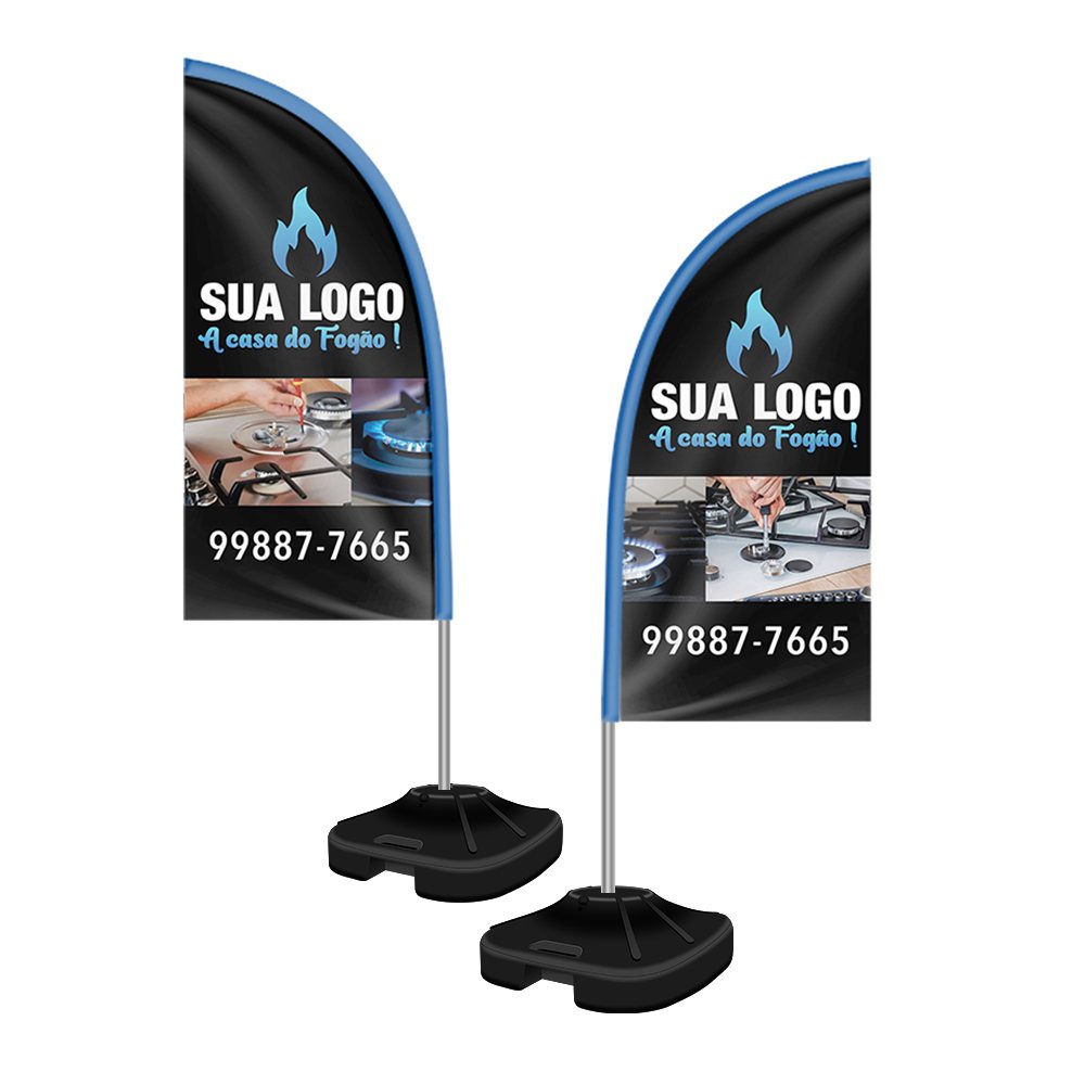 [WBFFV1CP3] Wind banner — Kit completo — Tecido oxford — Modelo faca (Altura montado 190 metros p · Impressão 4×4 · 03 un. · Arte 1450 × 1500 mm · WBFFV1CP3)