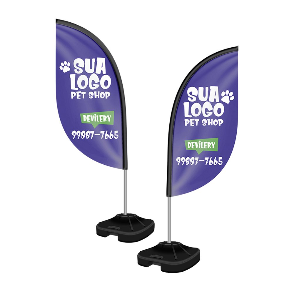 [WBPFV2AP3] Wind banner — Kit completo — Tecido oxford — Modelo pena (Altura montado 190 metros p · Impressão 4×4 · 03 un. · Arte 1450 × 1500 mm · WBPFV2AP3)