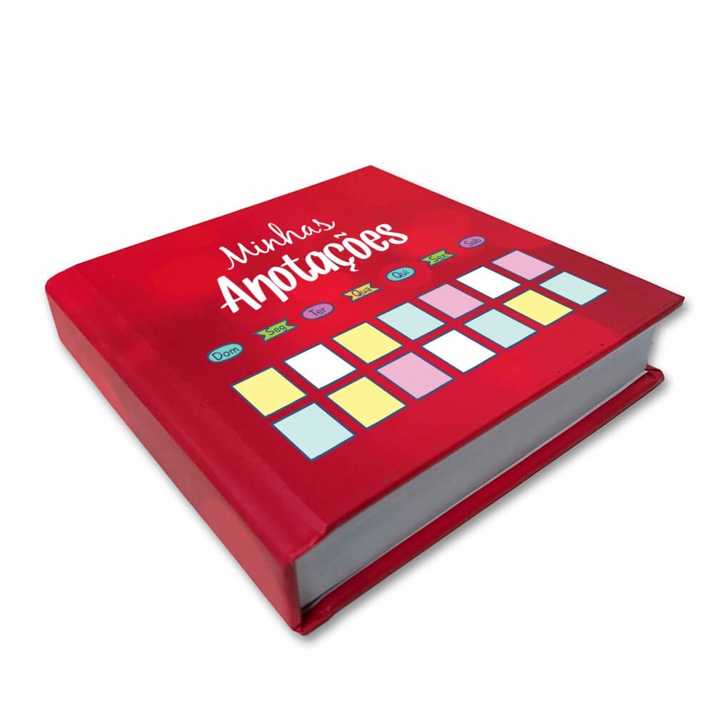 Agendas cadernos e apostilas — Caderno — Impressão digital — Brochura com capa dura — Miolo branco AP 75g — 100x100mm — 200 folhas