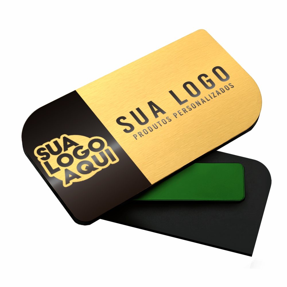 [CR1MGD5] Cracha magnetico — Modelo retangular (Abs dourado · 60x15mm · Impressão 1×0 · 05 un. · CR1MGD5)