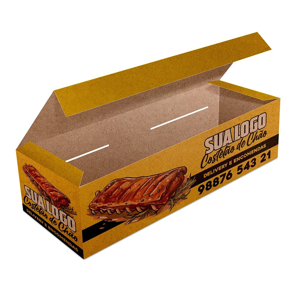 [CDKB7] Delivery — Embalagens para delivery — Kraft 250g — Assados grelhados e porcoes — Laminacao interna (Impressão 4×0 · 100 un. · 480 x 330 · CDKB7)