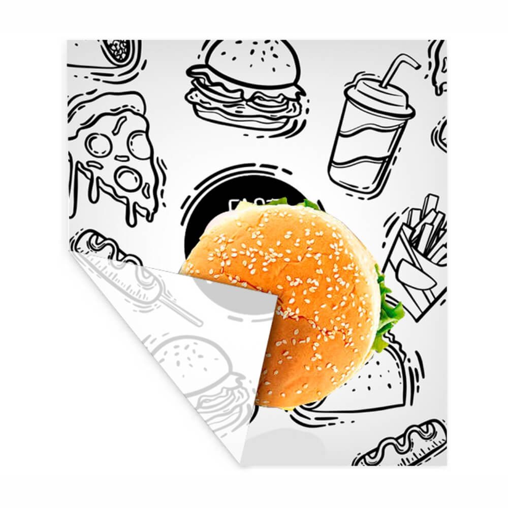 [HAMB007] Delivery — Papel para hamburguer personalizado — Glasspel 35g (140x200mm · Impressão 1×0 · 1000 un. · HAMB007)