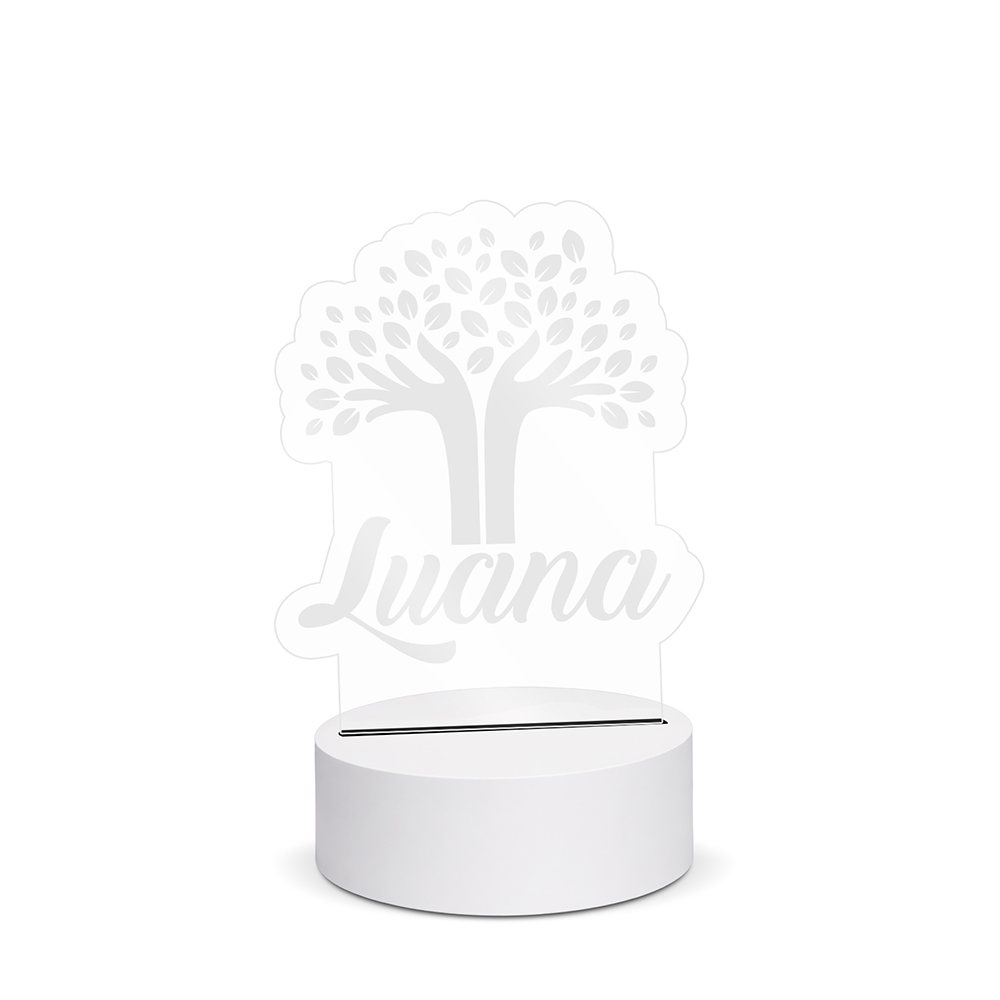 [LUMIN006] Luminarias — Base branca com acrílico transparente — Led amarelo (Gravacao a laser · Impressão 1×0 · 05 un. · 145 x 145 · LUMIN006)