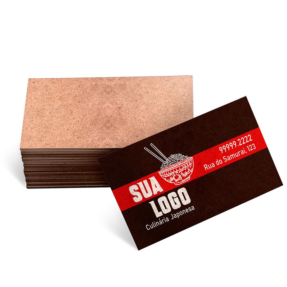 [CDKR100B] Cartoes de visita — Kraft 250g — Sem laminacao e sem verniz UV (Sem verniz com tinta branca · Impressão 4×0 · 100 un. · 91 x 51 · CDKR100B)